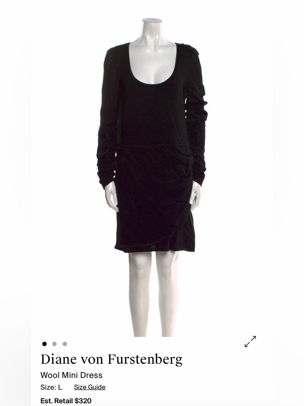 Diane Von Furstenberg Black Scoop-Neck Long-Sleeve Mini Dress